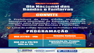 Dia Nacional das Bandas e Fanfarras terá comemoração em Dias d'Ávila